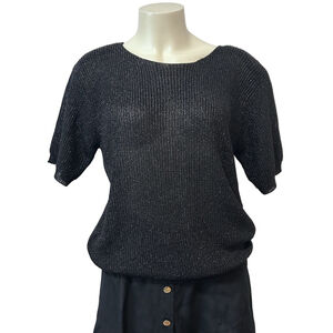 Vintage Gardy Black Metallic Knit Boat Neck Top Size M Hong Kong